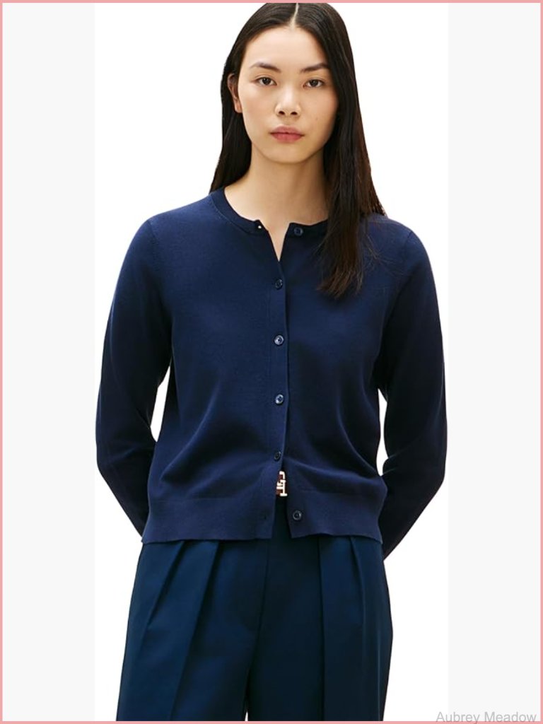 Lightweight Cotton Crew Neck Cardigan With Button Closure